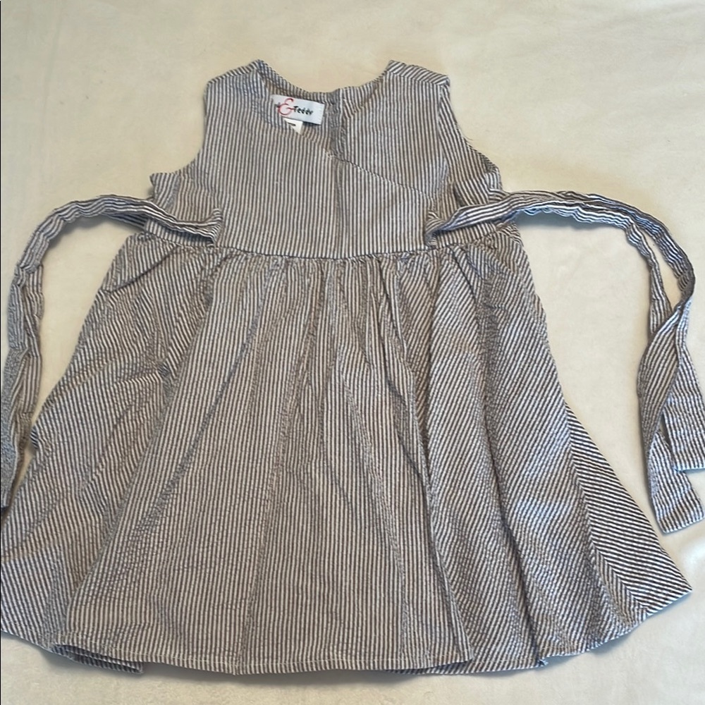 Jack and Teddy Elegant Striped Sleeveless Dress with Tie Waist